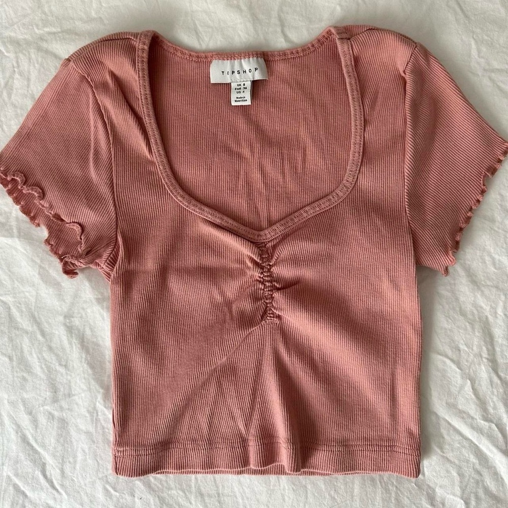 Topshop Dusty Pink Ribbed Blouse